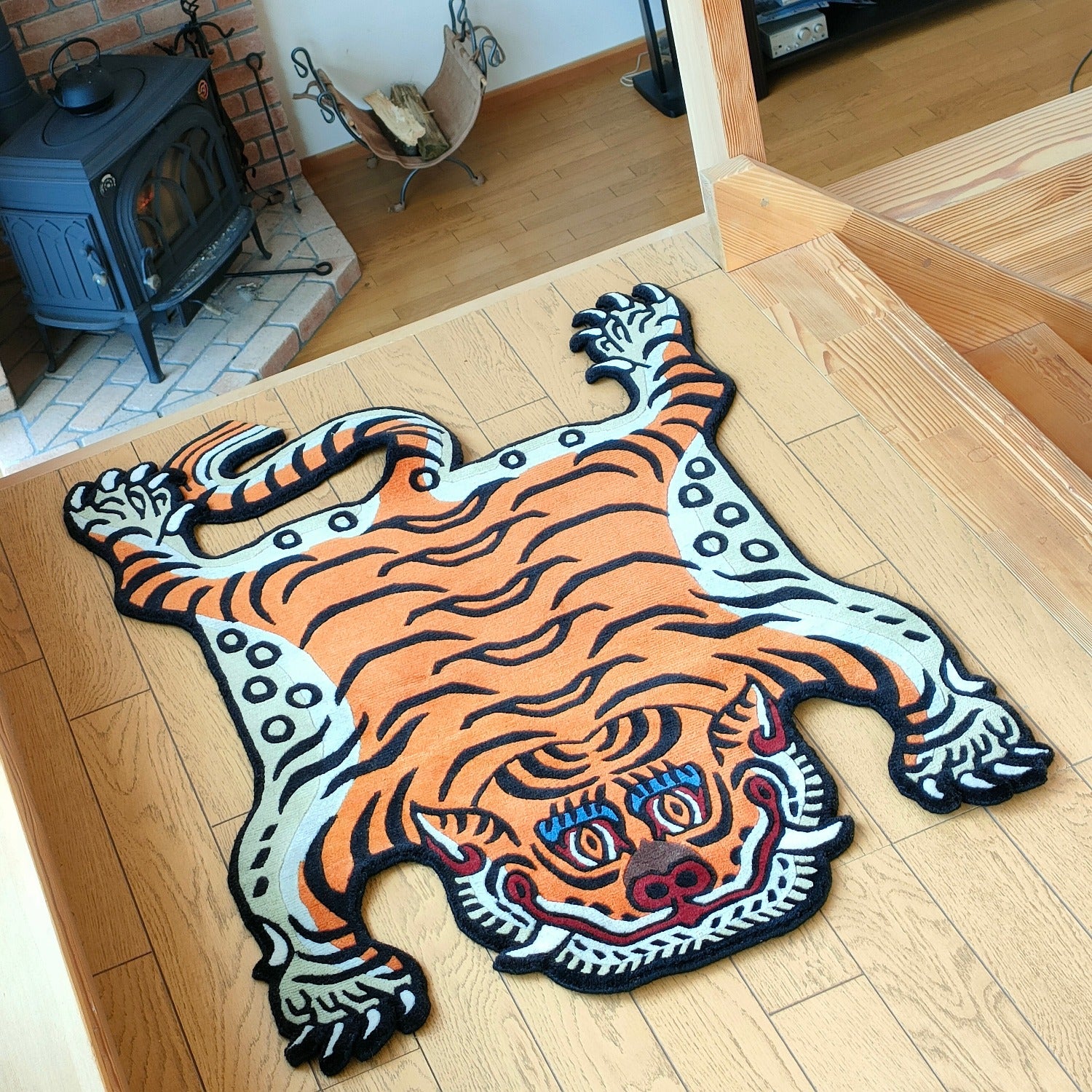 90*60cm チベタンタイガーラグ 玄関 階段 – TIGER with WINGS